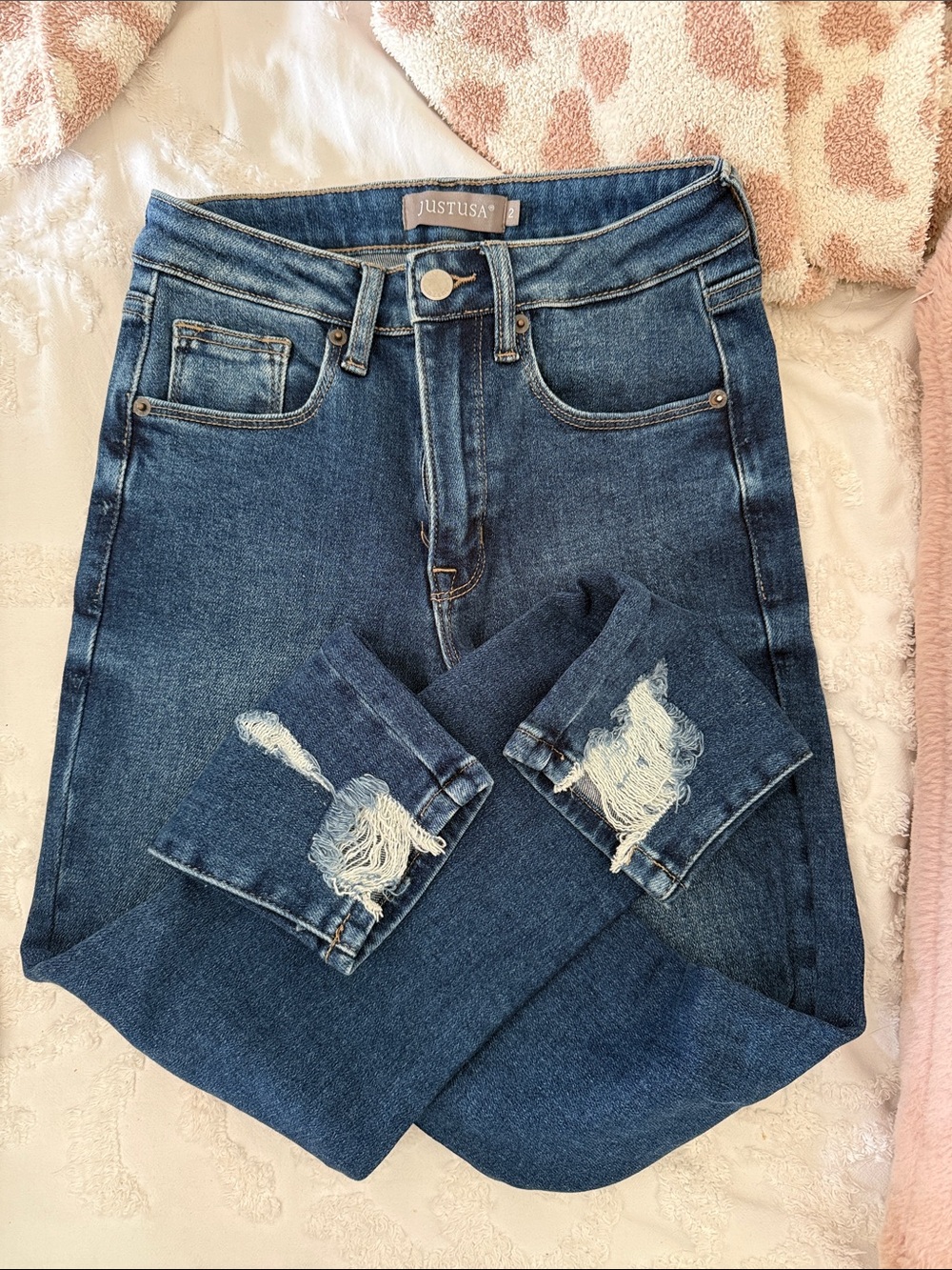 Just USA Medium Blue High-Rise Skinny Jeans with Knee Distress